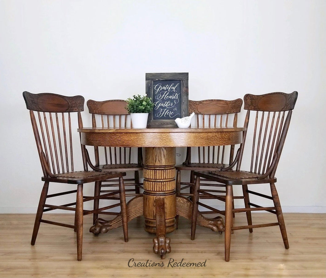 Antique Oak Paw Foot Table and Chairs
